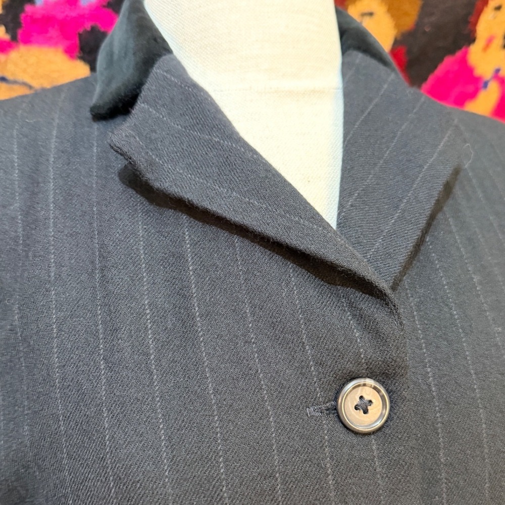 Ralph Lauren Vintage Pinstripe Worsted Wool Button Front Tuxedo Coat Dress Black - Picture 5 of 11